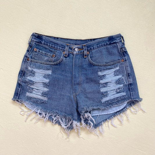 Vintage Levi’s 560 Distressed Denim Shorts Cut Offs, Size 29”