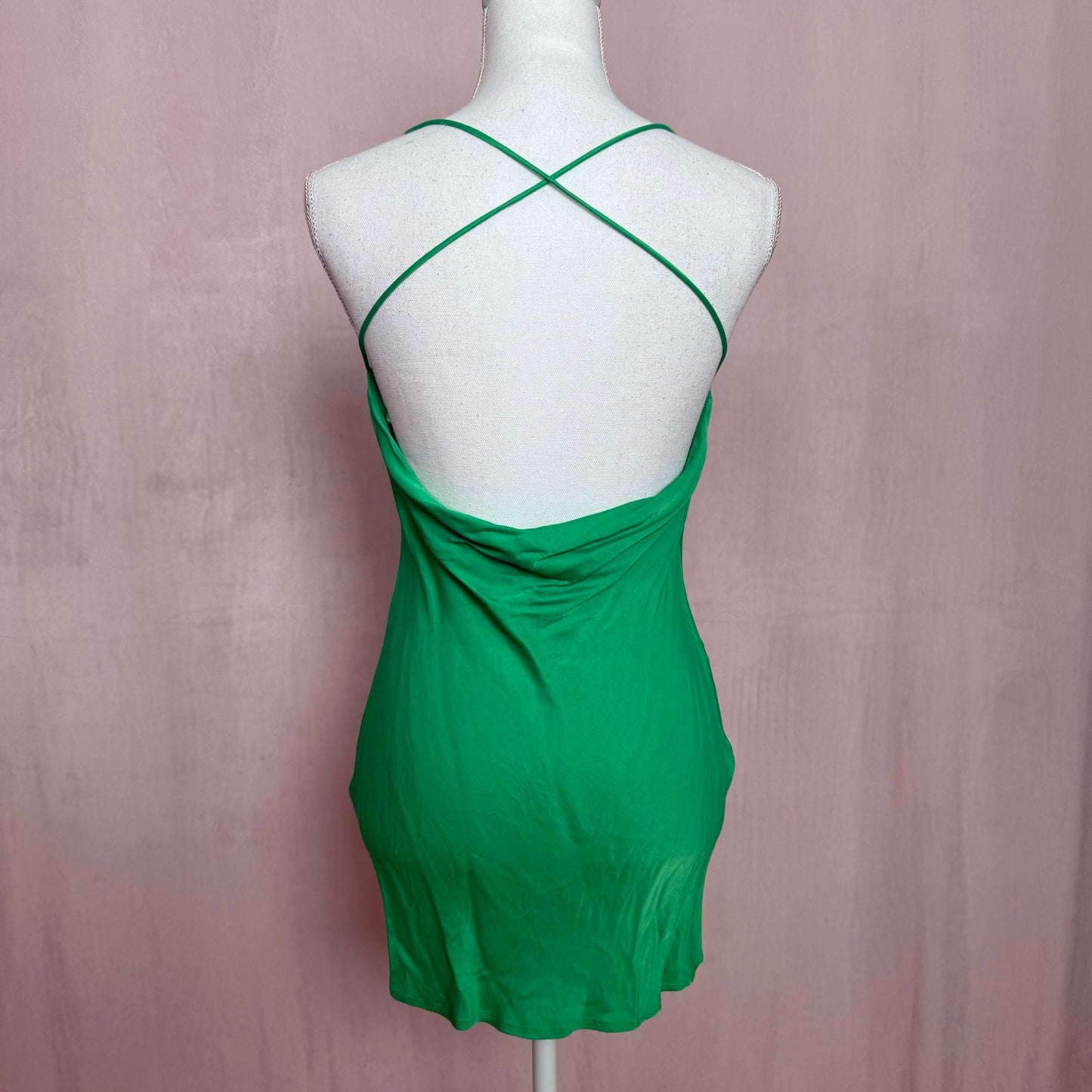 Secondhand Zara Green Satin Effect Mini Slip Dress, Size XS