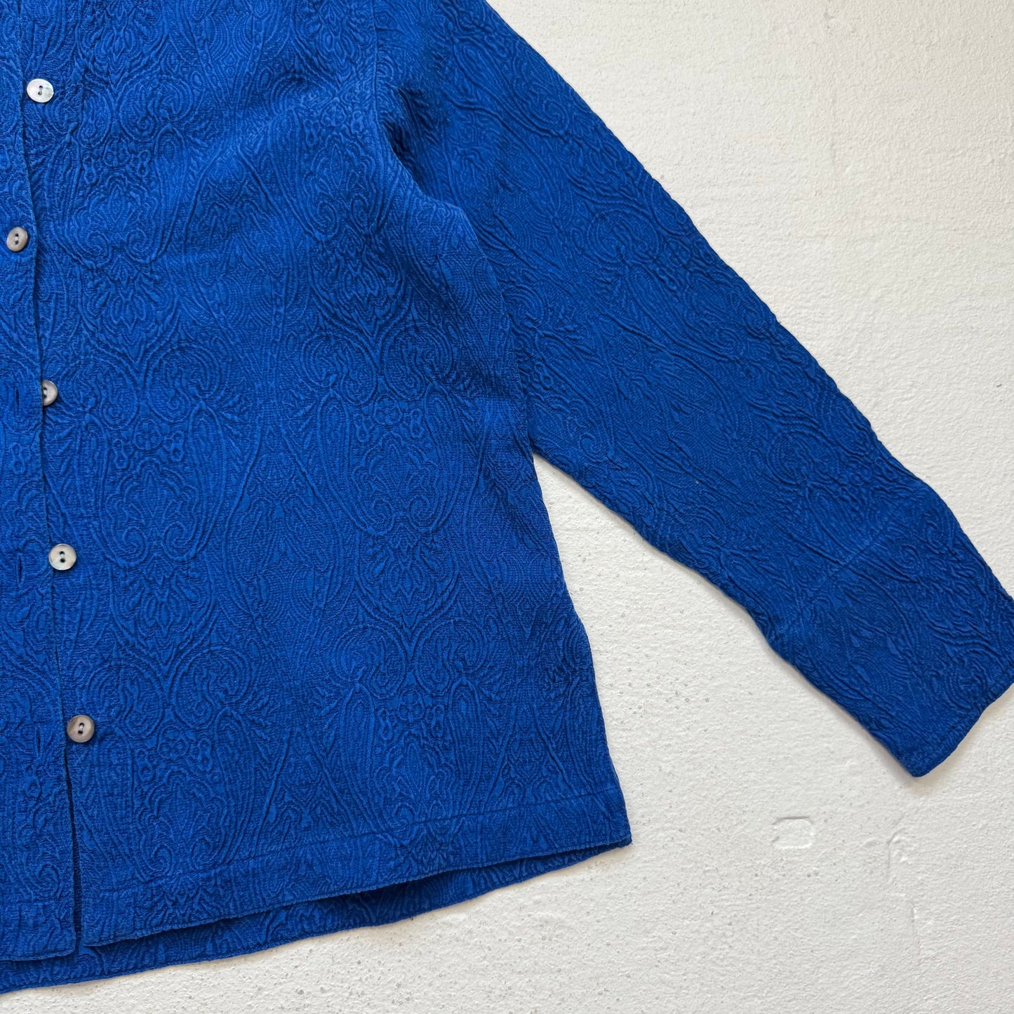 Vintage 90s Chico’s Design Silk Wool Jacquard Button Up, Size 0