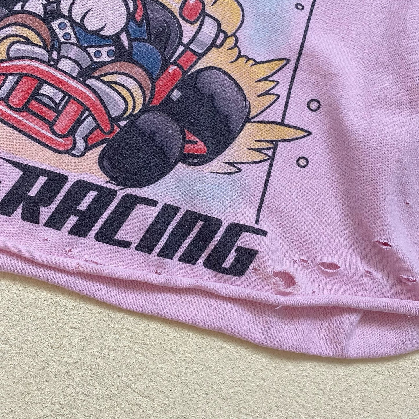 Upcycled Mario Kart Racing Distressed Crop Tee, Size Medium