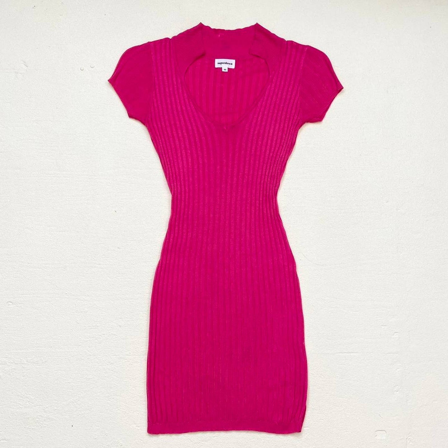Secondhand Superdown Mariella Ribbed Mini Dress in Hot Pink, Size XS