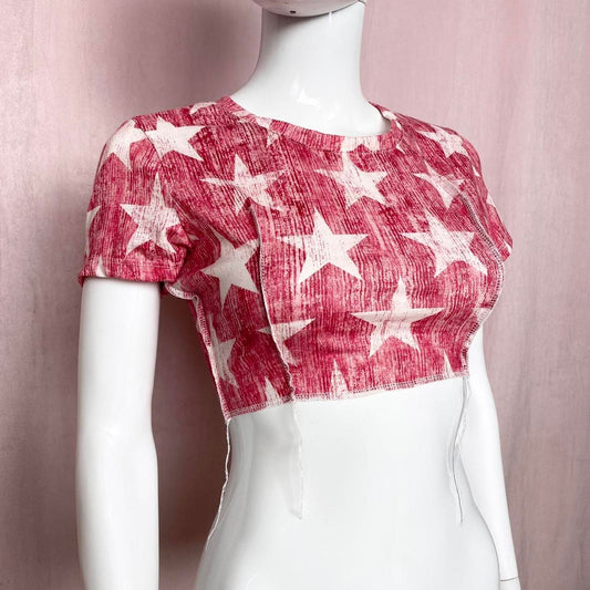 Reworked Christopher & Banks Red Star Stretchy Crop Top P/S Y2K Grunge Patriotic