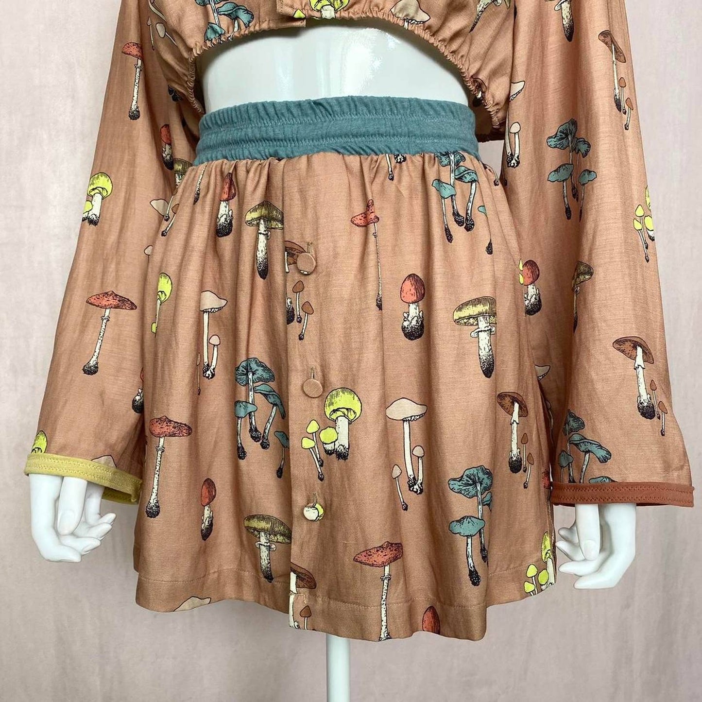 Upcycled Mushroom Crop Jacket & Skirt Set, Size S/M