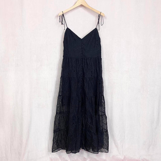 Preowned Alice + Olivia Shanti Button Front Tiered Dress in Black, Size 14