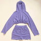 Upcycled Distressed Purple Crop Hoodie & Shorts Set, Size S/M