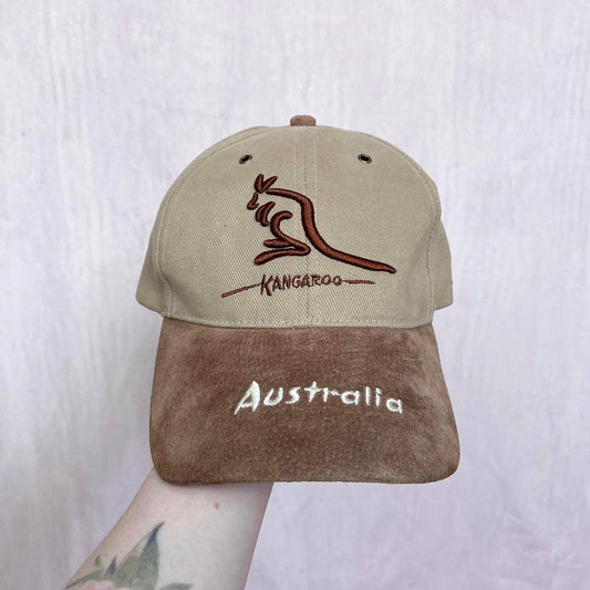 Vintage Australia Kangaroo Cap Suede Brim Hat in Tan