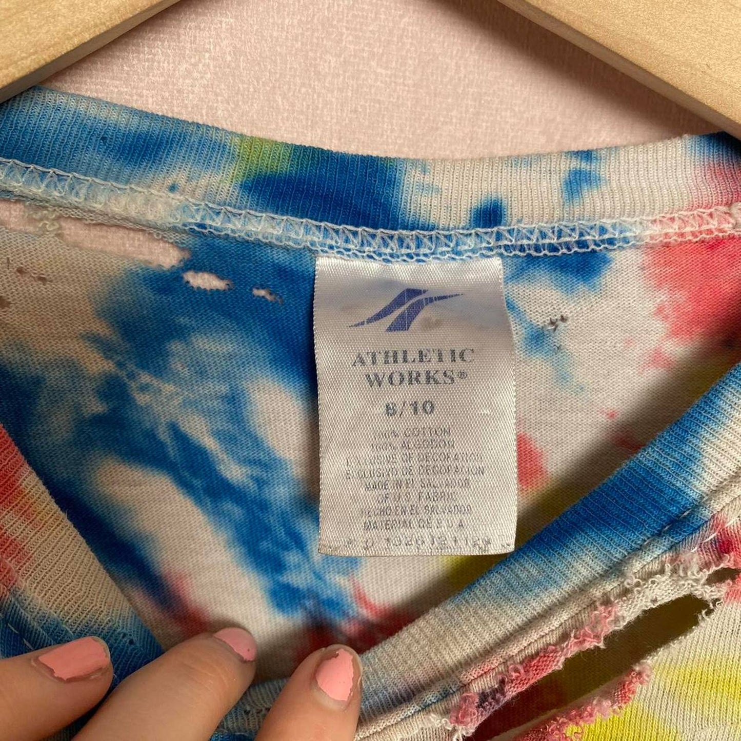 Reworked Tie Dye Distressed Crop Baby Tee, Size XS