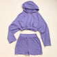 Upcycled Distressed Purple Crop Hoodie & Shorts Set, Size S/M
