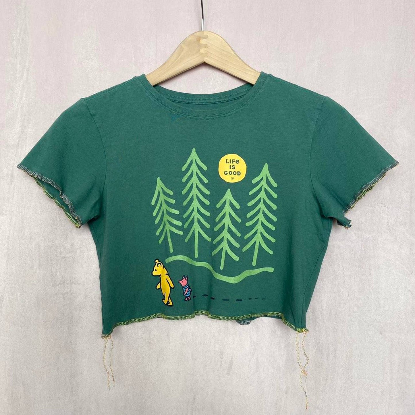 Reworked Life is Good Crop Winnie Crusher Tee, Size XS