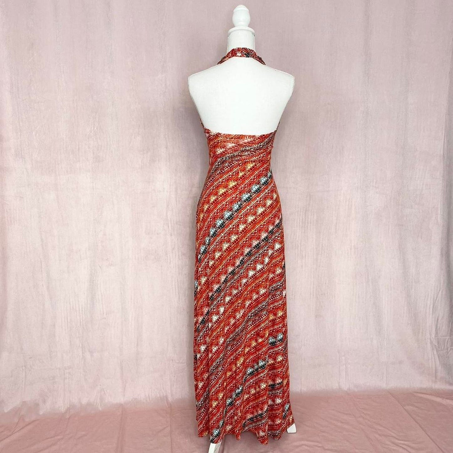 Secondhand Saks Fifth Avenue Beaded Tribal Halter Maxi Dress, Size Small