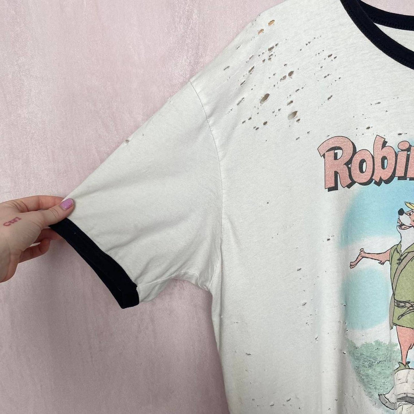 Upcycled Disney Robin Hood Distressed Retro T-Shirt, Size 2XL