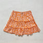 Secondhand Art Class Orange Floral Tiered Mini Skirt, Size Small