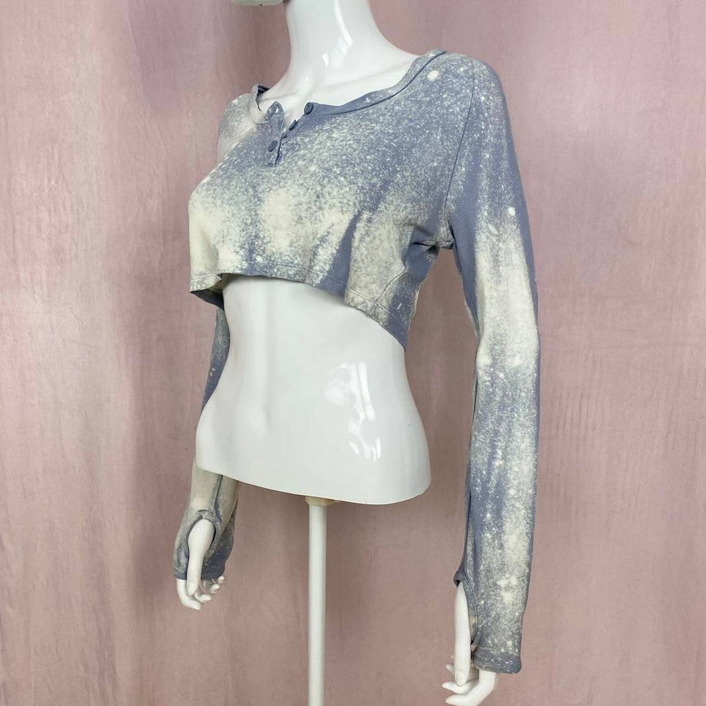 Upcycled Gymshark Acid Wash Crop Long Sleeve, Size Medium