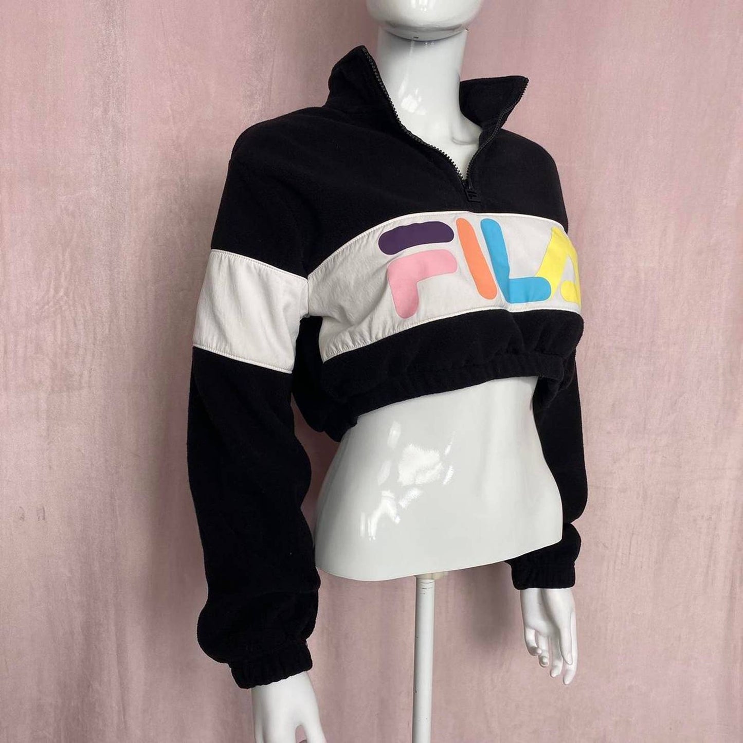 Reworked FILA Crop 1/4 Zip Fleece Pullover, Size Small