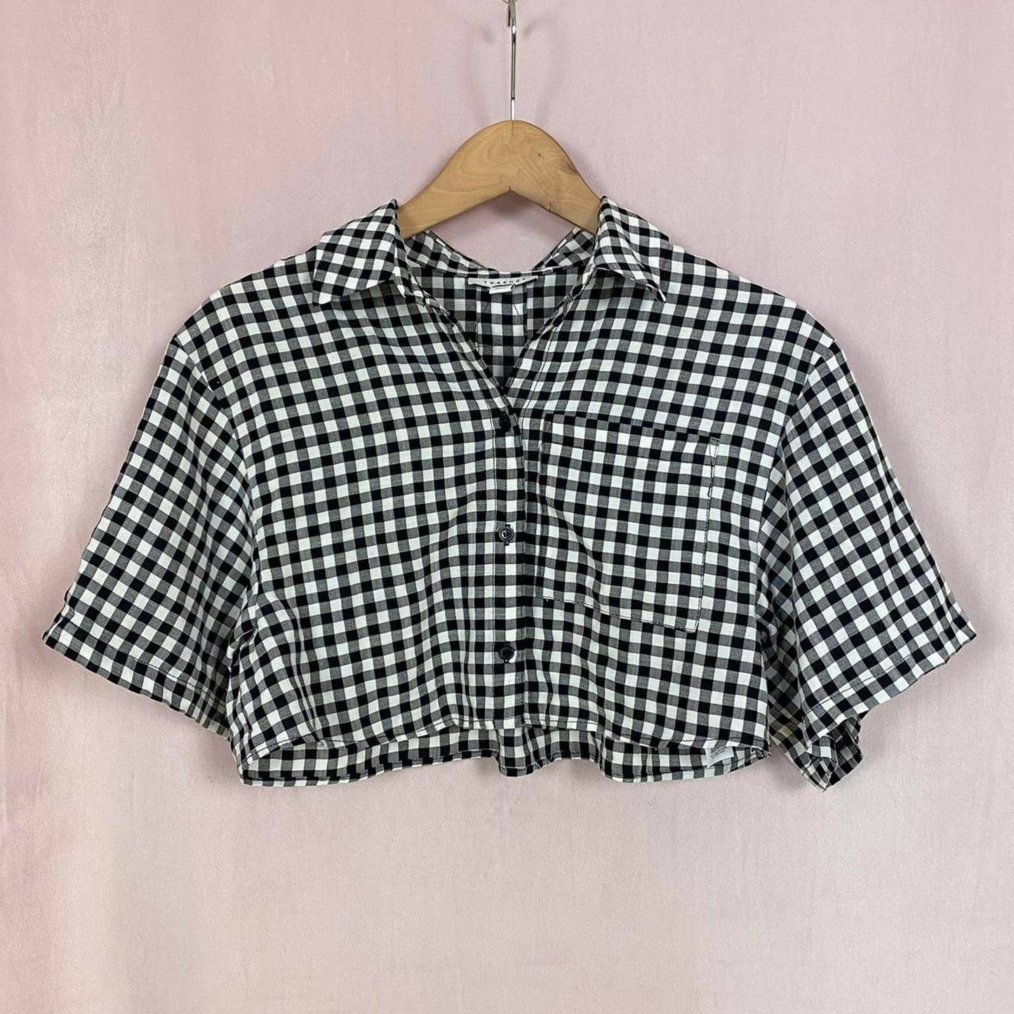 Secondhand Topshop Gingham Button Up Crop Top, Size 2