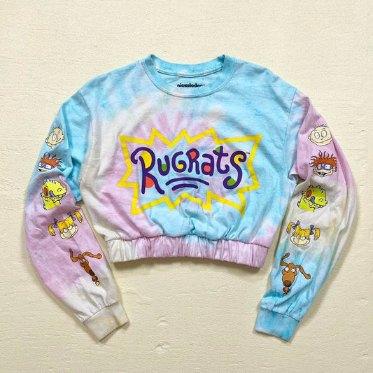 Upcycled Nickelodeon Rugrats Tie Dye Crop Long Sleeve, Size Small
