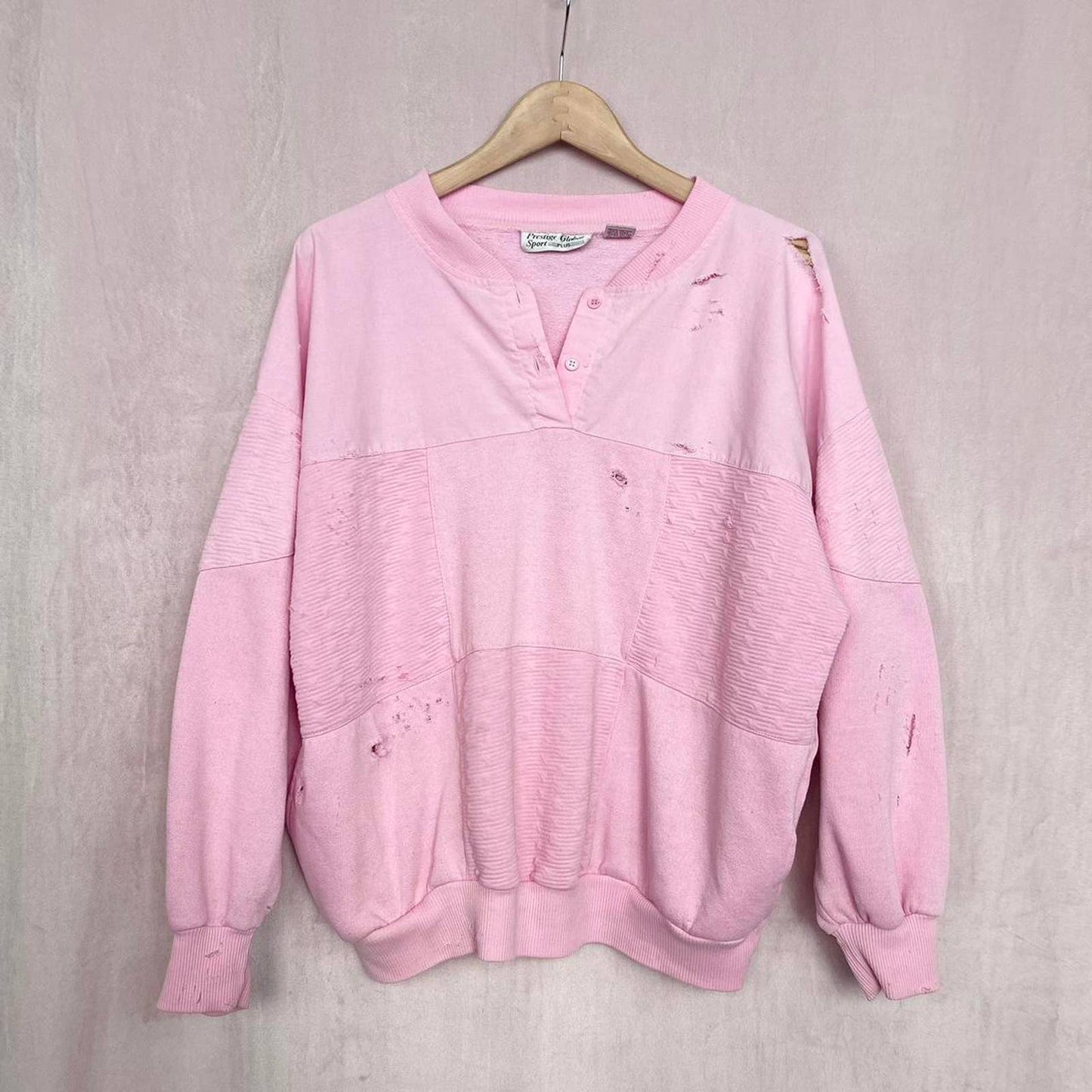 Upcycled Vintage Prestige Global Distressed Pink Crewneck, Size XL