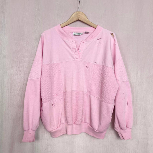 Upcycled Vintage Prestige Global Distressed Pink Crewneck, Size XL