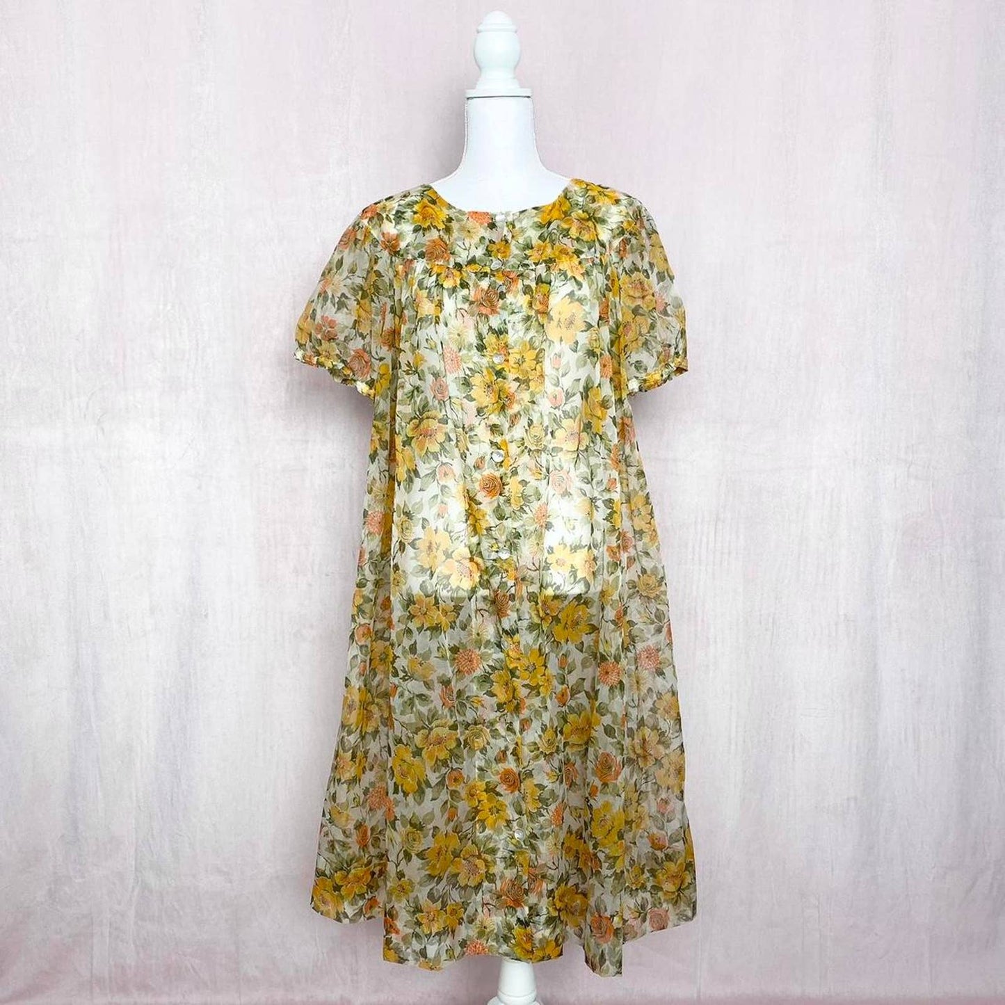 Vintage Floral Button Down See-Through Midi Dress