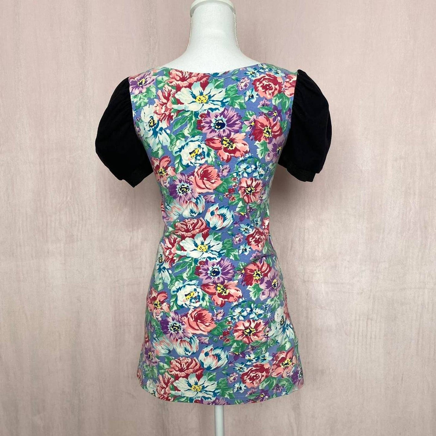 Secondhand New York Couture Floral Puff Sleeve Mini Dress, Size Small