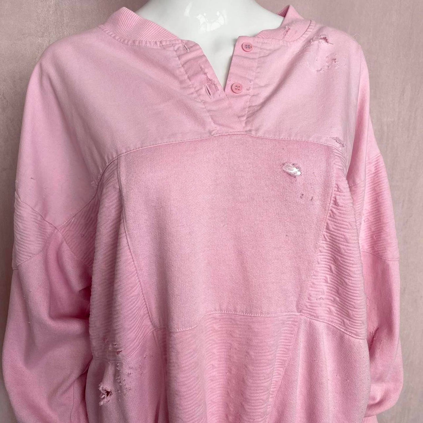 Upcycled Vintage Prestige Global Distressed Pink Crewneck, Size XL