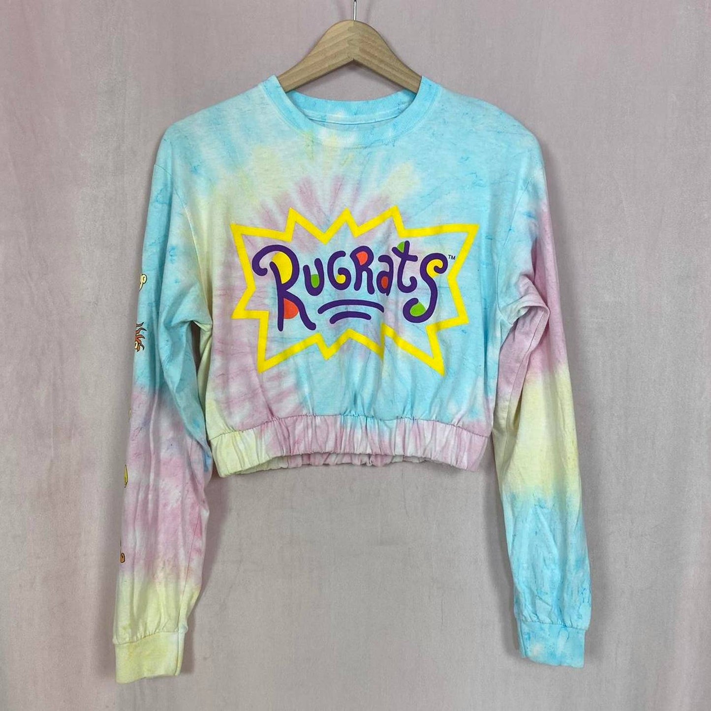 Upcycled Nickelodeon Rugrats Tie Dye Crop Long Sleeve, Size Small