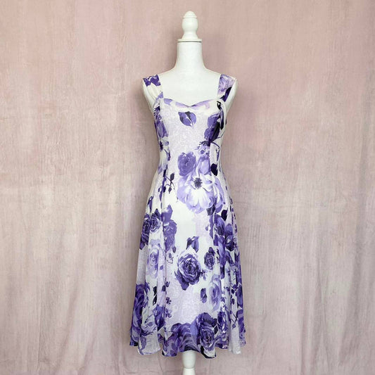 Secondhand Connected Apparel Floral Chiffon Midi Dress, Size 10