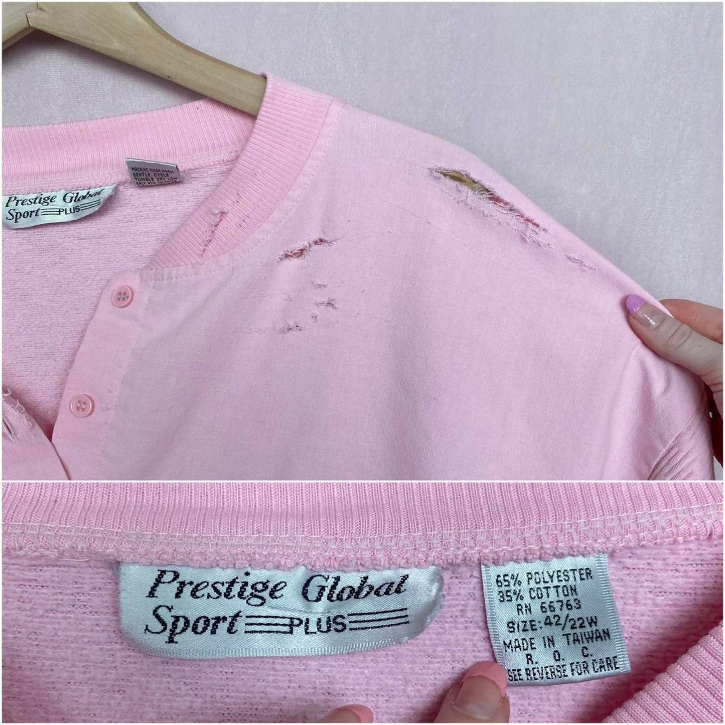 Upcycled Vintage Prestige Global Distressed Pink Crewneck, Size XL