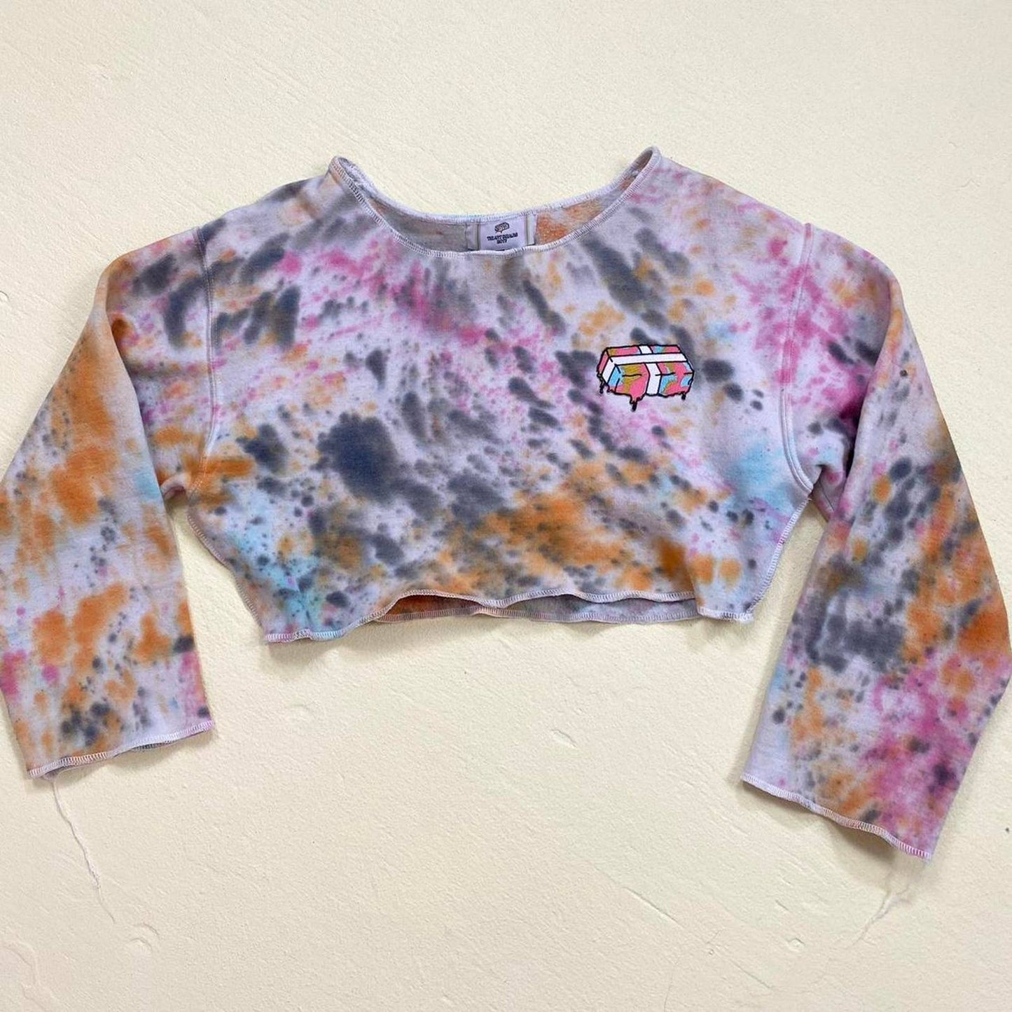 Upcycled Tie Dye Crop Crewneck Sweatshirt, Size Small