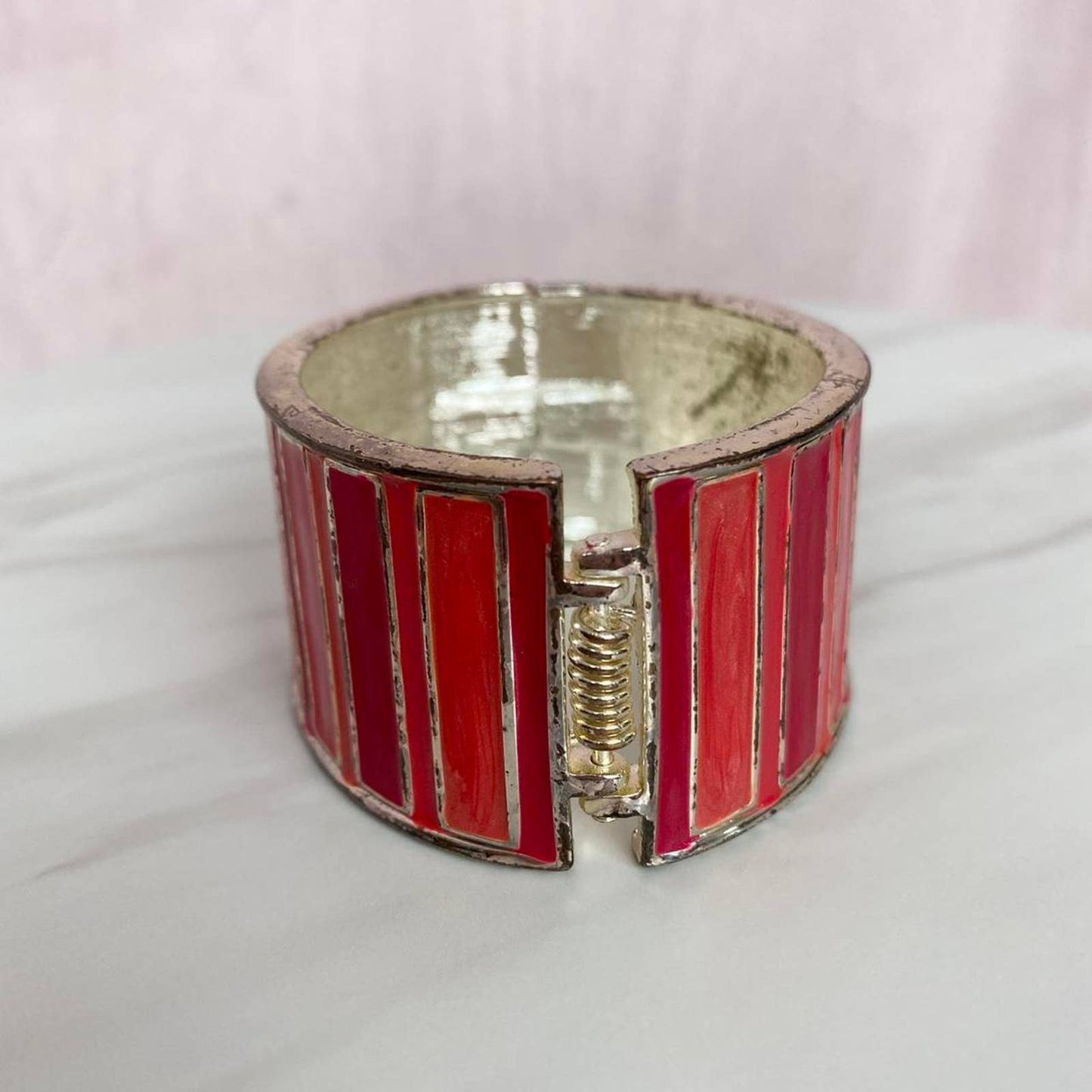 Vintage Red Stripe Wide Statement Cuff Bracelet