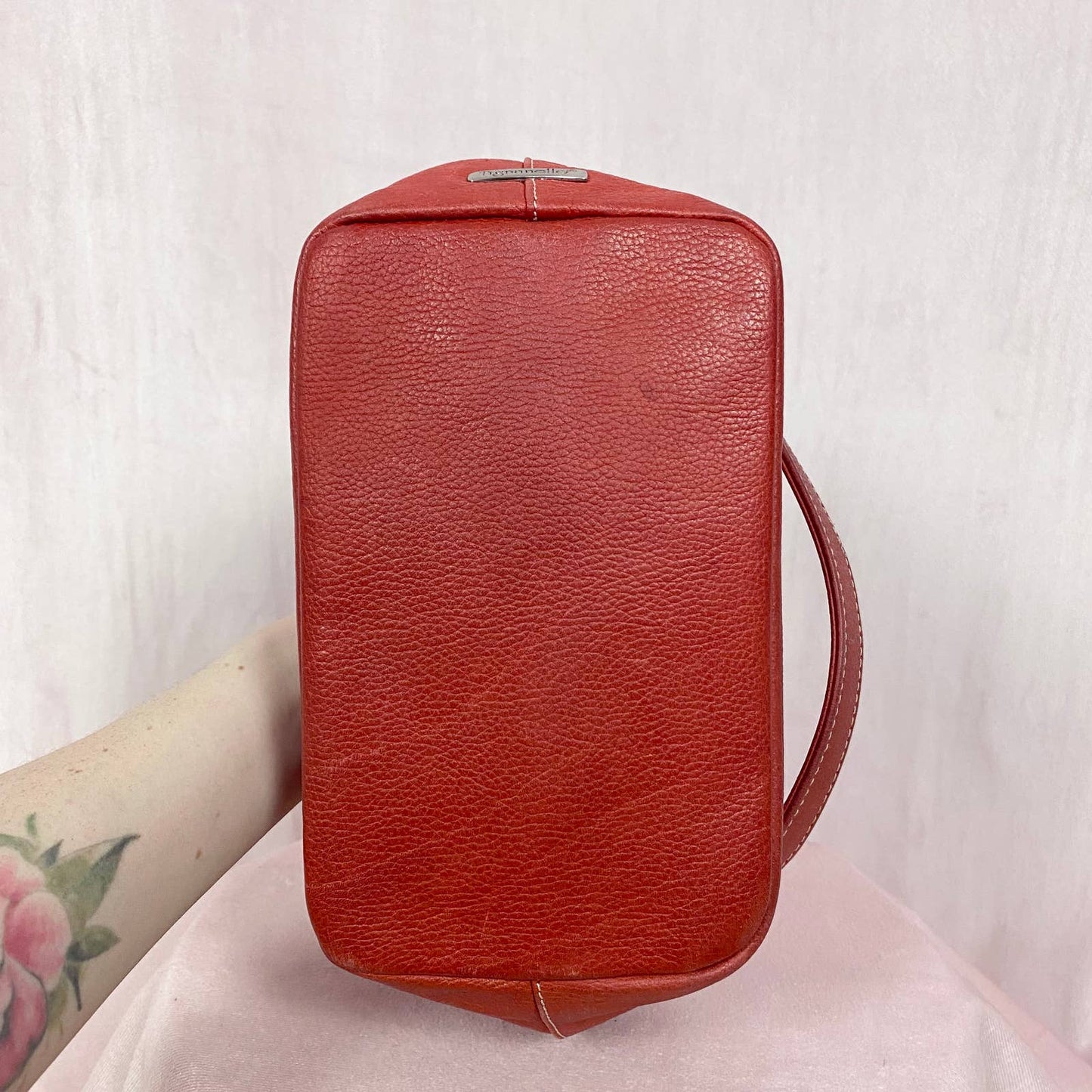 Vintage Tignanello Red-Orange Leather Shoulder Bag