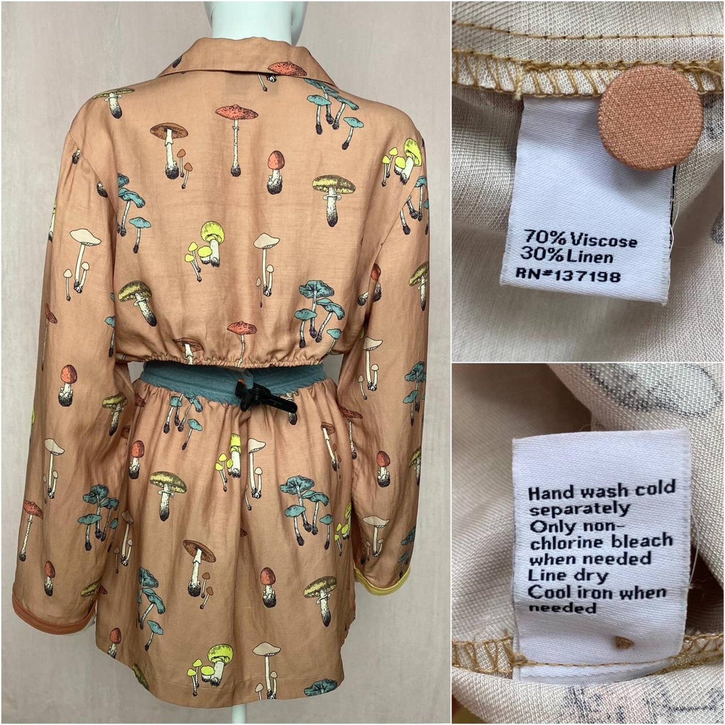 Upcycled Mushroom Crop Jacket & Skirt Set, Size S/M