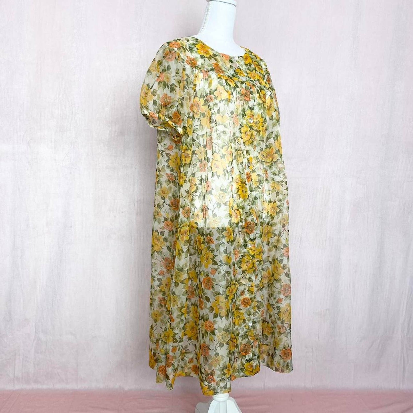Vintage Floral Button Down See-Through Midi Dress