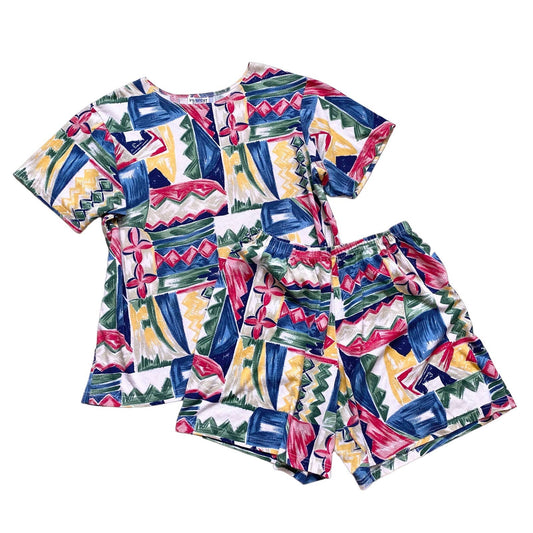Vintage YS Sport Geo Print Tee & Shorts Set, Size Large