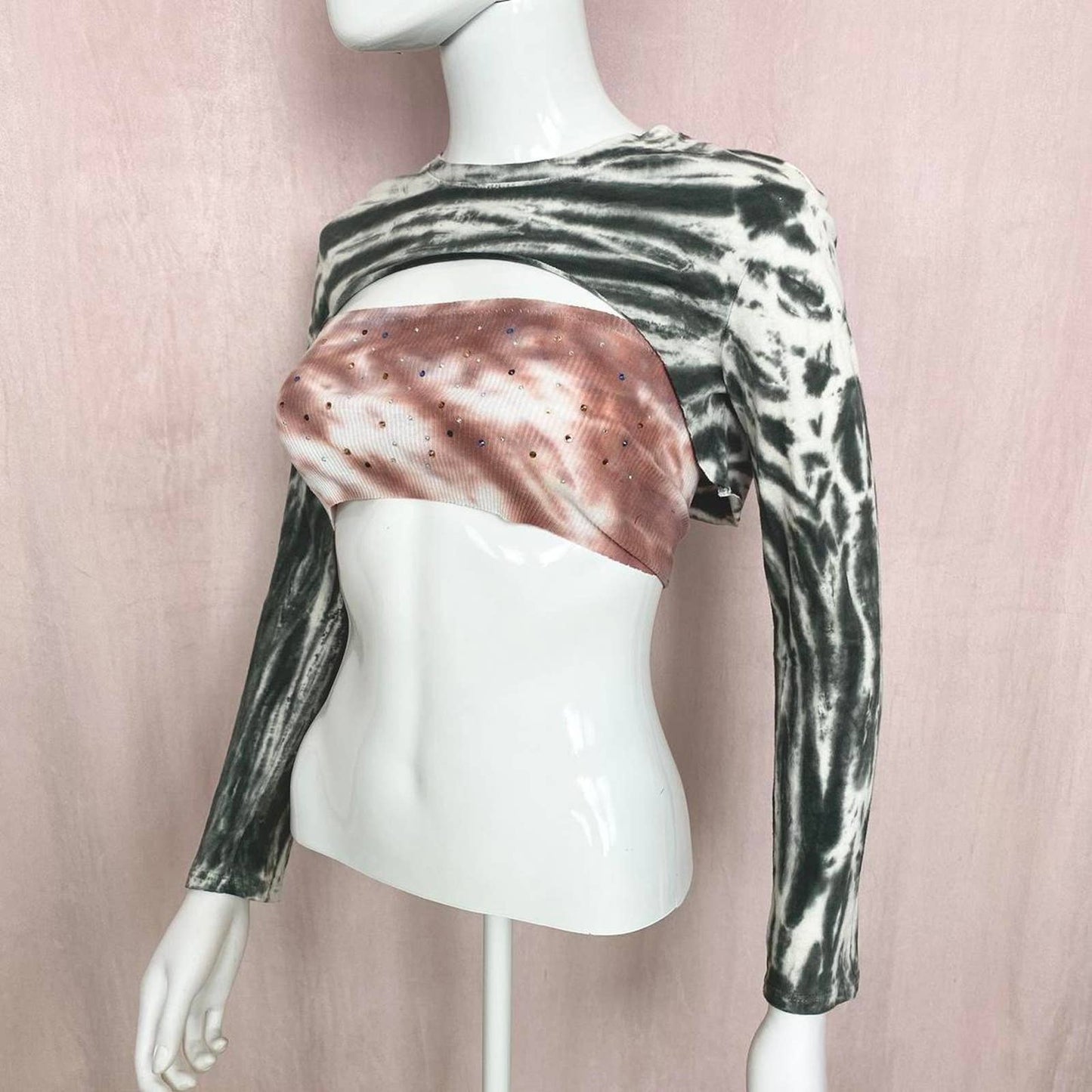 Reworked Z by Zella Hollow Crop Tie Dye Long Sleeve, Size Small