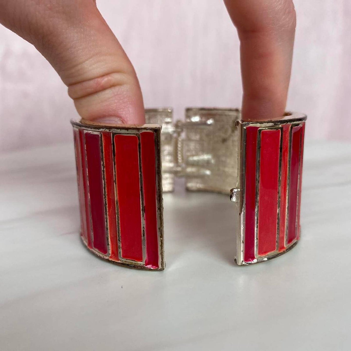 Vintage Red Stripe Wide Statement Cuff Bracelet