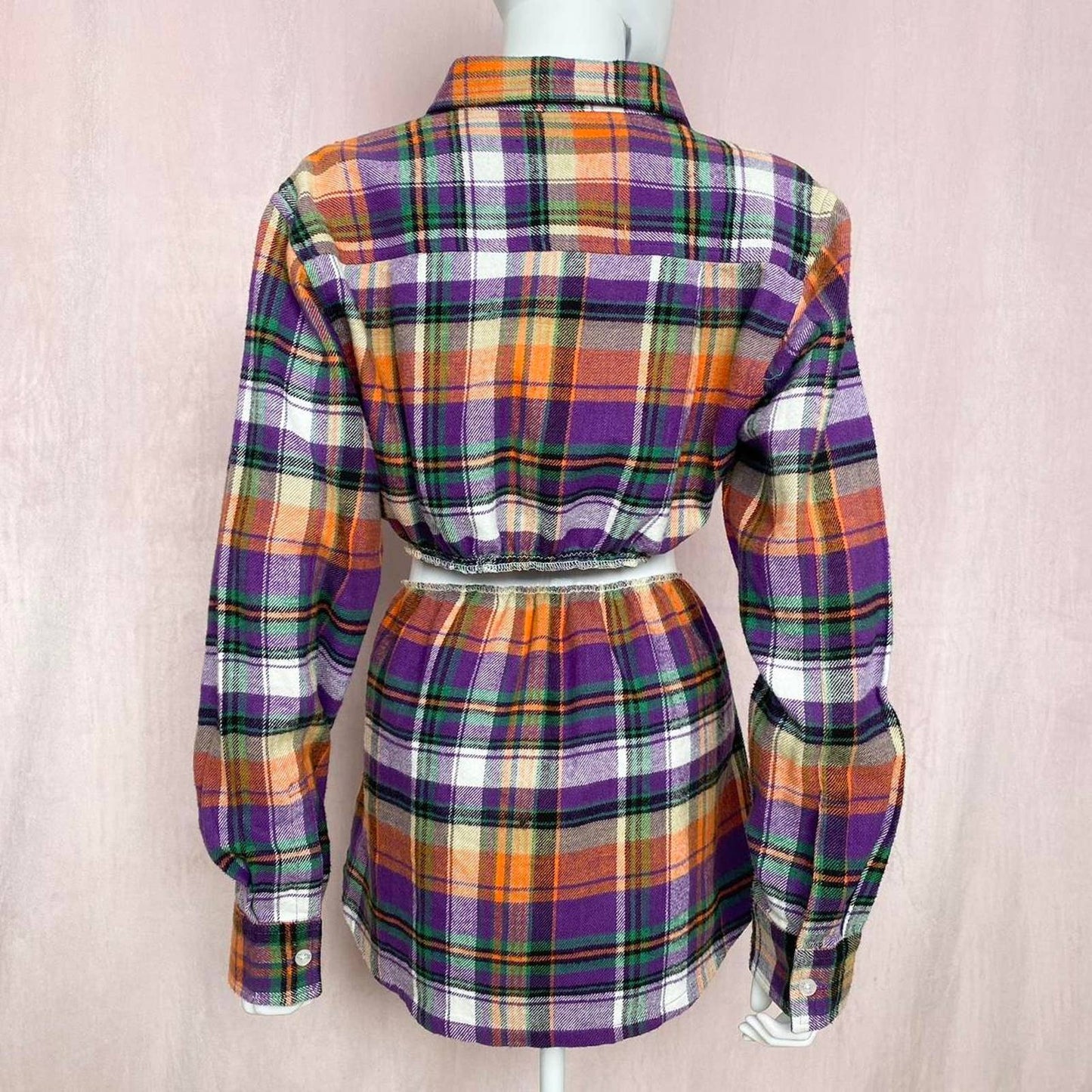 Upcycled Stussy Flannel Crop Jacket & Skirt Set, Size Small