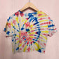 Reworked Tie Dye Distressed Crop Baby Tee, Size XS