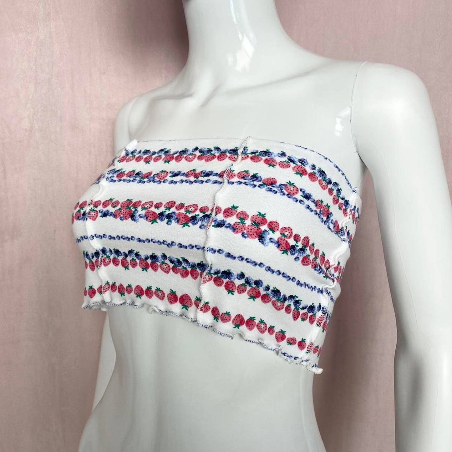 Scrap Fabric Strawberry Blueberry Crop Tube Top, Size Small