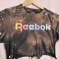 Upcycled Reebok Acid Wash Distressed Crop Baby Tee, Size Small