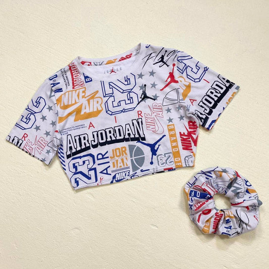 Upcycled Nike Jordan Crop Tee & Scrunchie Set, Size Small