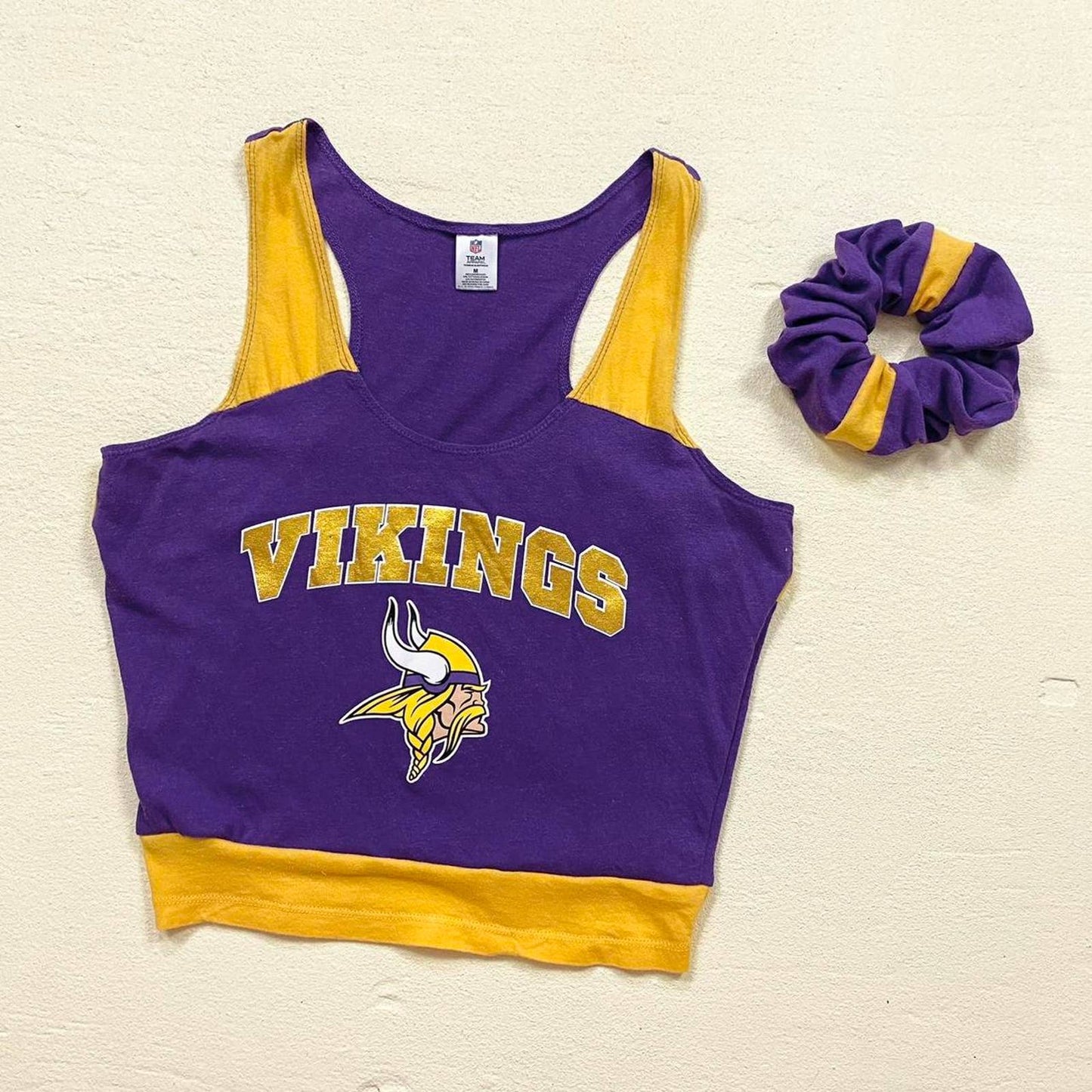 Upcycled Minnesota Vikings Crop Tank & Scrunchie Set, Size S/M