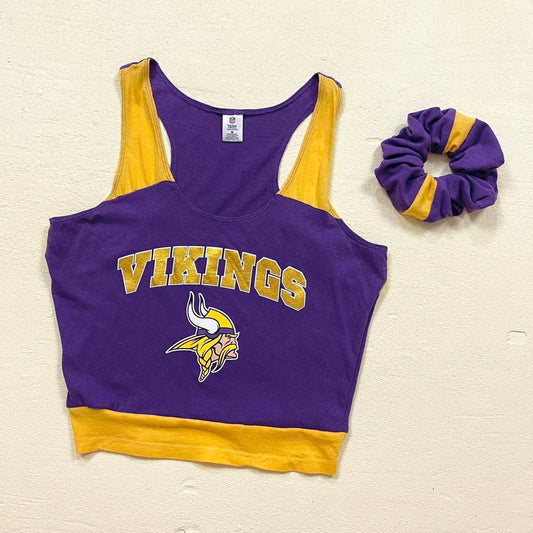 Upcycled Minnesota Vikings Crop Tank & Scrunchie Set, Size S/M