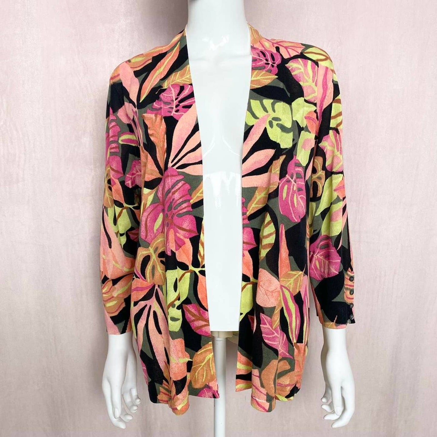 Secondhand Chico’s Tropical Floral Open Cardigan Sweater, Size Large