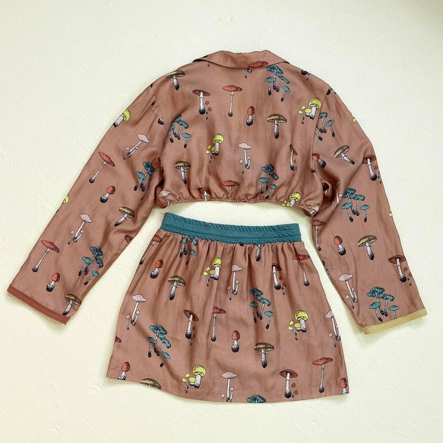 Upcycled Mushroom Crop Jacket & Skirt Set, Size S/M