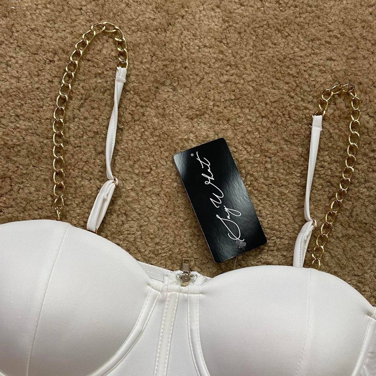 Preowned Say What White Bustier Crop Top, Size Medium