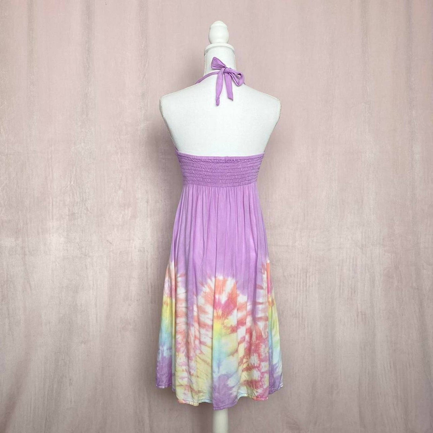 Vintage Purple Rayon Tie Dye Halter Dress, Size Small