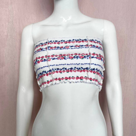 Scrap Fabric Strawberry Blueberry Crop Tube Top, Size Small