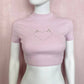 Upcycled Urban Outfitters Devil Heart Rhinestone Pink Crop Baby Tee, Size XS