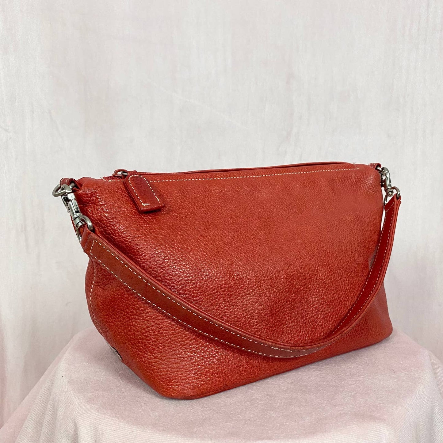 Vintage Tignanello Red-Orange Leather Shoulder Bag